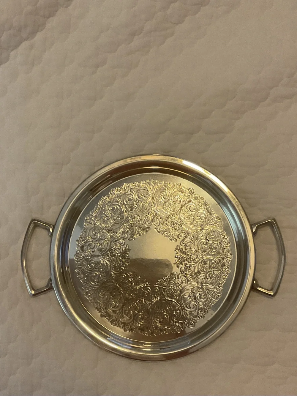 Oneida Ornate Silver-Tone Serving Tray with Handles